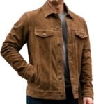 Men's Vintage Suede Leather Trucker Biker Jacket