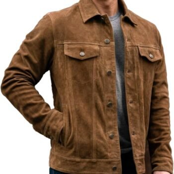 Men's Vintage Suede Leather Trucker Biker Jacket