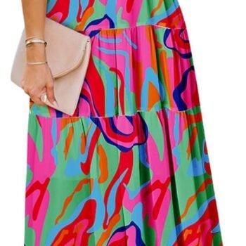 Women's Boho Floral Print V-Neck Ruched Maxi Dress