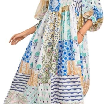 Women's Boho Floral Print Long Chiffon Dress