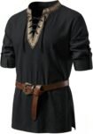 Mens Medieval Pirate Shirt Lace Up Cotton Renaissance Viking Tops