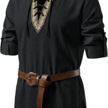 Mens Medieval Pirate Shirt Lace Up Cotton Renaissance Viking Tops