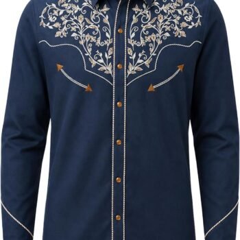 Men's Embroidered Western Cowboy Snap Button Shirt