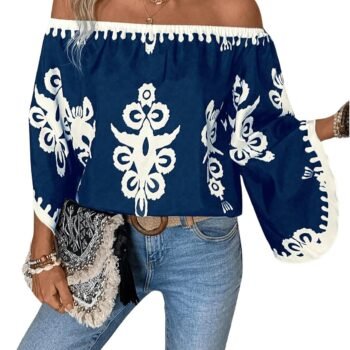 Women's Off-Shoulder Bell Sleeve Western Blouse