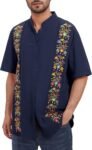 Men's Mexican  Shirt Short Sleeve Button Down Shirts Top Traditional Embroidered Folk  Outfits