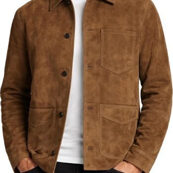 Men's Classic Suede Leather Shirt Style Trucker Jacket