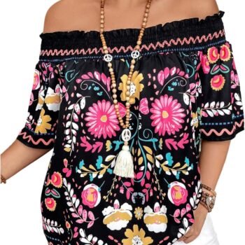 Women's Plus Size Floral Off-Shoulder Boho Blouse