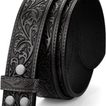 Western Belt Strap for Men without Buckle 1.5" Wide Floral Engraved Embossed Leather Belt Strap