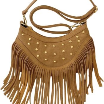 Women's Suede Rivet Fringe Boho Crossbody Bag