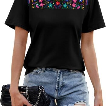Mexican Embroidered Shirt Women Mexico Shirts Boho Floral Embroidery Top
