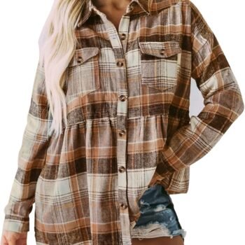 Women's Plaid Flannel Peplum Shirt Jacket