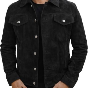 Men's Western Style Suede Leather Trucker Jacket