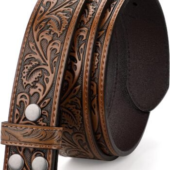 Western Belt Strap for Men without Buckle 1.5" Wide Floral Engraved Embossed Leather Belt Strap