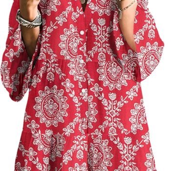 Women's Long Sleeve V-Neck Tribal Mini Dress