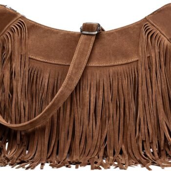 Women's Vintage Western Fringe Suede Crossbody Hobo Bag