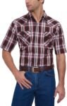 Men's Wine Red Short Sleeve Western Plaid Shirt