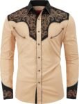 Men's Long Sleeve Embroidered Western Cowboy Snap Button Shirt