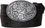Western PU Leather Cowboy Cowgirl Belt for Men & Women - Vintage Flower Buckle Embossed Leather Belts for Jeans Pants
