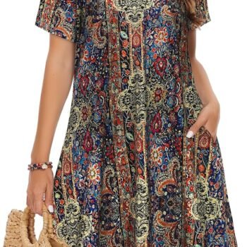 Women's Casual Short Sleeve T-Shirt Dress with Pockets