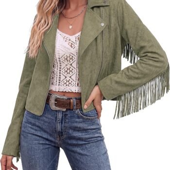 Women's Cropped Faux Suede Fringe Jacket
