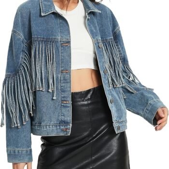 Women's Oversized Fringe Western Denim Jacket