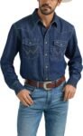 Men's Light Wash Denim Long Sleeve Snap Button Shirt