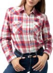 Women's Cotton Long Sleeve Plaid Snap Button Shirt
