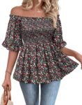 Women's Smocked Off-Shoulder Peplum Blouse