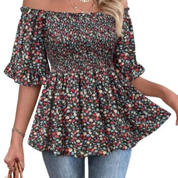Women's Smocked Off-Shoulder Peplum Blouse
