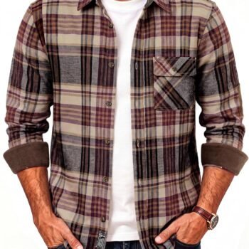 Men's Cotton Long Sleeve Plaid Work Shirt