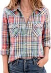 Women's Long Sleeve Plaid Snap Button Flannel Shirt